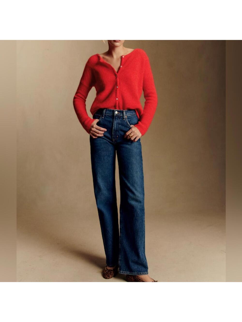 NWT Sezane Gaspard Cardigan Red Size Small Mohair Alpaca Button Sweater